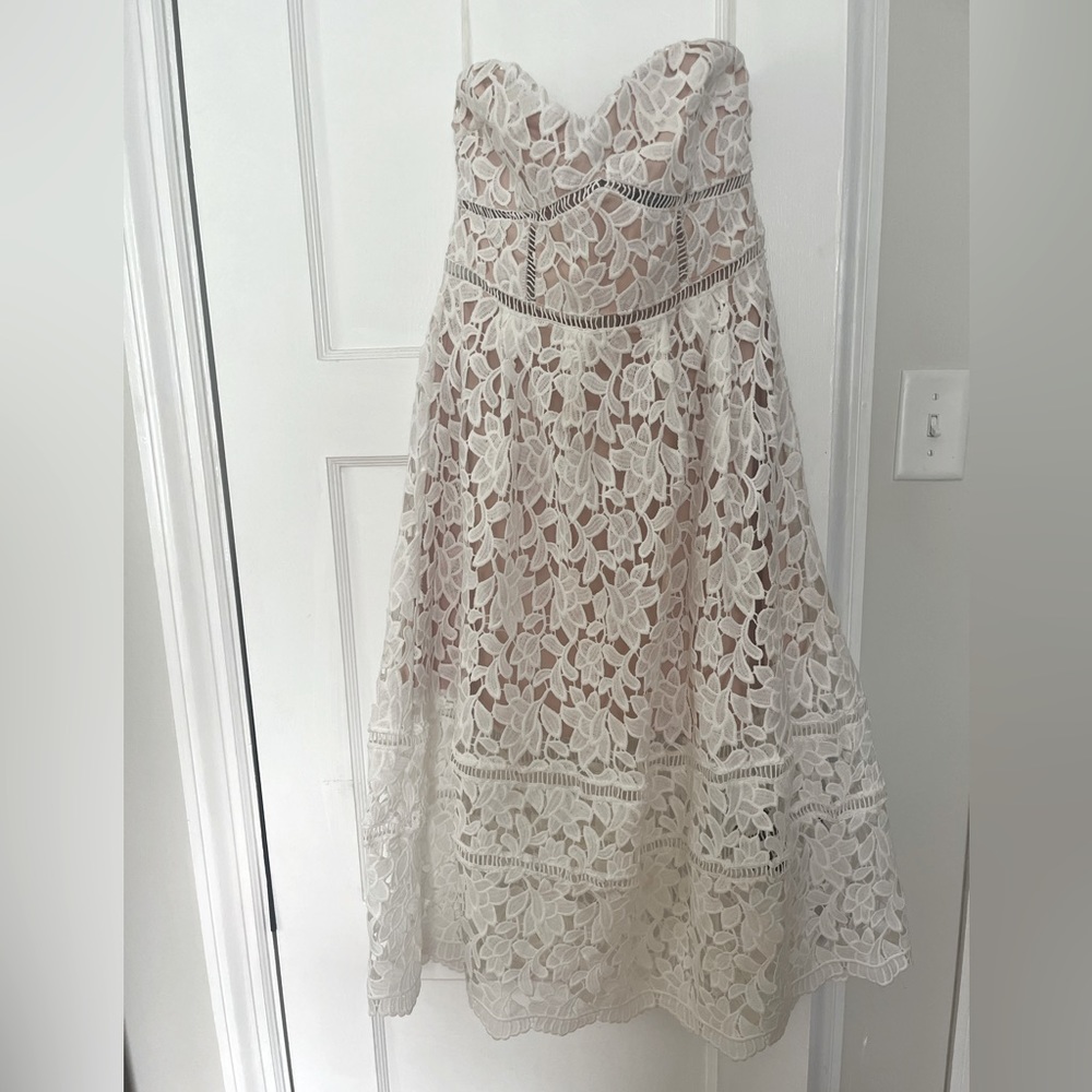 Lulus white lace strapless dress